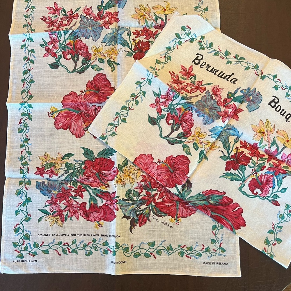 Irish linen flowered kitchen towels